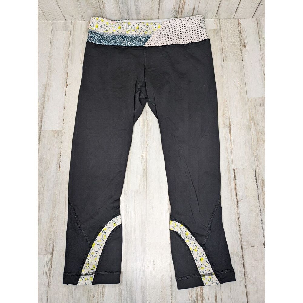 Lululemon Run Inspire Crop II Pants Sz 6 Black Wi14 Quilt 18 Fresh Fleur Neutral